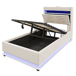 STILVORA Lit capitonné 90/200 cm beige en lin avec LED rangement et ports USB Type-C pas cher