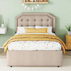 STILVORA Lit simple 90/200 cm beige et brun en MDF avec 2 tiroirs et tête réglable pas cher