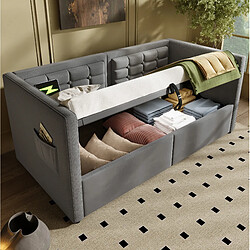 STILVORA Lit banquette 90/200 cm gris en velours avec rangement hydraulique USB pas cher