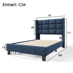 Acheter STILVORA Lit simple 90/200 cm bleu en lin avec tête de lit rembourrée et sommier à lattes