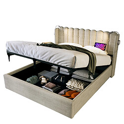 STILVORA Lit rembourré 160/200 cm naturel en lin avec rangement et liseuse USB