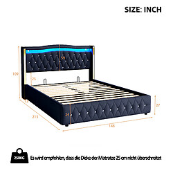 Acheter STILVORA Lit double 140/200 cm noir en velours avec LED et rangement hydraulique