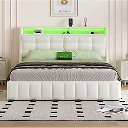 Acheter STILVORA Lit plateforme 160/200 cm blanc en PU avec LED USB et tête de lit réglable