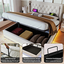 STILVORA Lit double 140/200 cm beige en coton avec rangement LED et USB-C pas cher