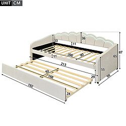 STILVORA Lit de jour 90/200 cm beige en velours avec lit gigogne et LED pas cher