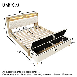 STILVORA Lit double 140/200 cm beige en bois et velours côtelé avec LED et banc coffre pas cher