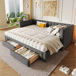 Avis STILVORA Daybed 90/200 cm gris en velours avec lit gigogne et 2 tiroirs
