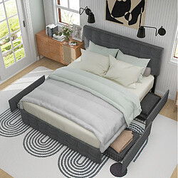 Acheter STILVORA Lit double 140/200 cm gris en lin avec 4 tiroirs et tête de lit réglable