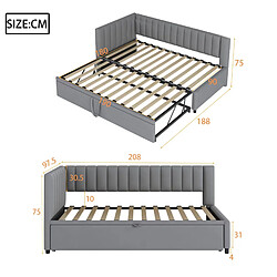 STILVORA Canapé-lit 90/200 cm gris en velours avec lit gigogne convertible pas cher