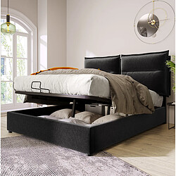 Avis STILVORA Lit double 140/200 cm noir en bois et acier inoxydable avec tête réglable