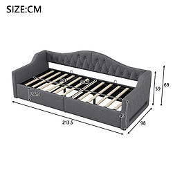 STILVORA Lit de jour 90/200 cm gris en lin avec LED et rangement pas cher