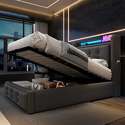 Acheter STILVORA Lit capitonné 90/200 cm gris en coton et lin avec LED rangement et matelas