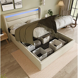 Acheter STILVORA Lit double 160/200 cm blanc en PU avec LED et rangement hydraulique