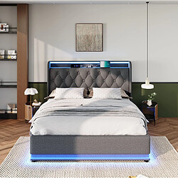 Acheter STILVORA Lit double 140/200 cm gris en lin avec LED 360° rangement et matelas
