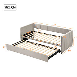 STILVORA Canapé-lit 90/200 cm gris en tissu rembourré avec lit gigogne pas cher