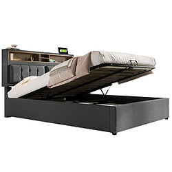 Acheter STILVORA Lit double 140/200 cm gris en lin avec rangement et tête de lit réglable