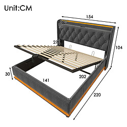 STILVORA Lit double 140/200 cm gris en lin avec LED 360° rangement et matelas pas cher