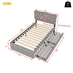 Acheter STILVORA Lit simple 90/200 cm gris en MDF avec 2 tiroirs et tête de lit réglable