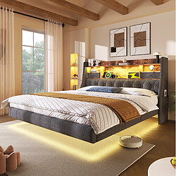 Avis STILVORA Lit double 140/200 cm gris en lin avec LED tête de lit et matelas
