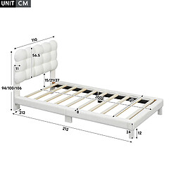 Acheter STILVORA Lit simple 90/200 cm blanc en peluche avec tête de lit réglable