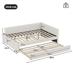 STILVORA Lit de jour 140/200 cm blanc en velours avec lit gigogne et ports USB pas cher