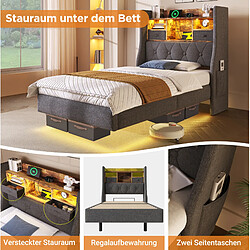 STILVORA Lit rembourré 140/200 cm gris en lin avec LED et tête de lit de rangement pas cher