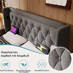 STILVORA Lit double 140/200 cm gris en coton avec LED USB-C et rangement pas cher
