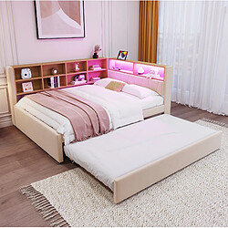 Avis STILVORA Canapé-lit 140/200 cm beige en flanelle avec lit gigogne LED et rangements
