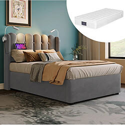 Avis STILVORA Lit simple 90/200 cm gris en velours avec rangement USB et liseuse