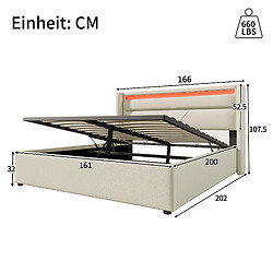 STILVORA Lit double 160/200 cm blanc en PU avec LED et rangement hydraulique pas cher