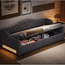 Avis STILVORA Lit de jour 90/200 cm gris en lin avec LED et rangement