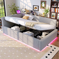 Avis STILVORA Lit rembourré 90/200 cm gris en velours avec LED ports USB et coffre