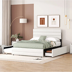 Avis STILVORA Lit plateforme 140/200 cm beige en lin avec lit gigogne et 2 tiroirs