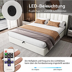 STILVORA Lit rembourré 160/200 cm blanc en PU avec LED USB et tête de lit réglable pas cher