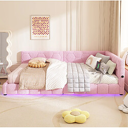 Acheter STILVORA Lit de jour 140/200 cm rose en velours avec LED 16 couleurs et USB-C