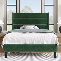 Acheter STILVORA Lit rembourré 90/200 cm vert foncé en velours avec matelas 7 zones