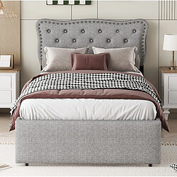 STILVORA Lit simple 90/200 cm gris en MDF avec 2 tiroirs et tête de lit réglable pas cher