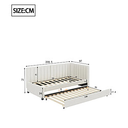 Acheter STILVORA Lit de repos 90/200 cm beige en velours avec lit gigogne