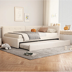 Avis STILVORA Lit de jour 90/200 cm beige en velours avec lit gigogne escamotable