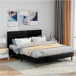 Acheter STILVORA Lit double 140/200 cm noir en lin avec matelas à ressorts ensachés