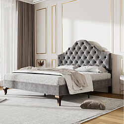 Avis STILVORA Lit capitonne 140/200 cm gris en velours avec tete de lit reglable