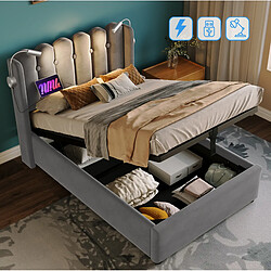 STILVORA Lit simple 90/200 cm gris en velours avec rangement USB et liseuse pas cher