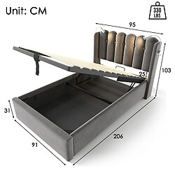 Acheter STILVORA Lit simple 90/200 cm gris en velours avec rangement USB et liseuse