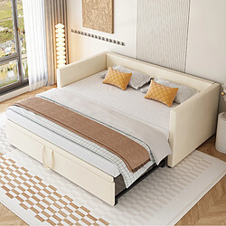 Avis STILVORA Canapé-lit 90/200 cm beige en tissu rembourré avec lit gigogne