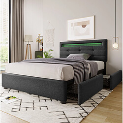 Avis STILVORA Lit simple 90/200 cm gris en lin avec LED tête réglable et 2 tiroirs