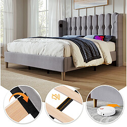 STILVORA Lit rembourré 160/200 cm gris en lin avec USB et Type-C matelas inclus pas cher