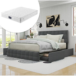 Avis STILVORA Lit double 140/200 cm gris en lin avec 4 tiroirs et tête de lit réglable