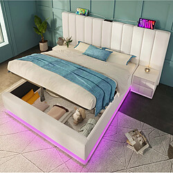 Avis STILVORA Lit rembourré 160/200 cm blanc en PU avec LED 360° et rangement