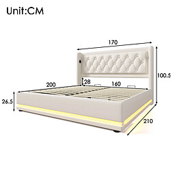 STILVORA Lit double 160/200 cm blanc en PU avec rangement LED et USB Type-C pas cher