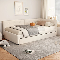 STILVORA Lit de jour 90/200 cm beige en velours avec lit gigogne escamotable pas cher